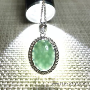 Certified Icy Blue Green 100% Natural A jadeite jade Pendant s925 silver 翡翠蛋面吊坠 - Picture 1 of 19