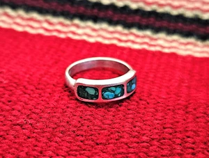 Navajo blau Türkis Chip Inlay Sterlingsilber Ring Band 6 3/4 Indianer - Bild 1 von 8