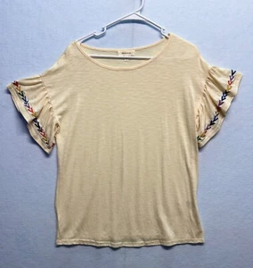 Hailey & Co. Womens Embroidered Ruffle Sleeve Top Size Small Beige - Picture 1 of 8