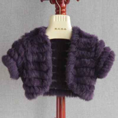 Capa bolero 100 % real de piel de conejo tejida para mujer encogerse de hombros chal bufanda de boda Foto 1 de 4