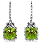 Large 4.62Ct Diamond & Aaa Peridot 14Kt White Gold 3D Leverback Hanging Earrings