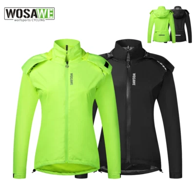 WOSAWE Women Cycling Raincoat Windproof Waterproof Reflective Hooded Windbreaker - Image 1 of 4