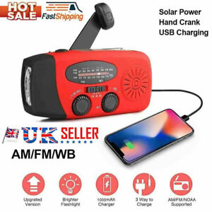 Portable Hand Crank Dynamo Wind Up Solar AM FM Radio USB Charger Light Torch UK