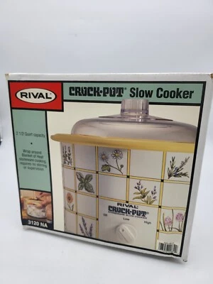 Vintage Rival 2 1/2 Qt. Crock Pot Slow Cooker 3120 Floral Plastic Lid Rare - Image 1 of 3