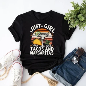 Just A Girl Who Loves Tacos & Margaritas Funny Cinco De Mayo T-Shirt - Picture 1 of 22
