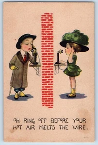 Gibson Postcard Telephone Ring Off Before You Hot Air Melts The Wire c1910's - Picture 1 of 2
