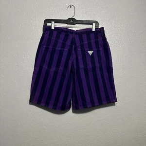 Vintage Guess 90s Georges Marciano USA Purple Striped Retro Shorts Women Sz 16 - Picture 1 of 15