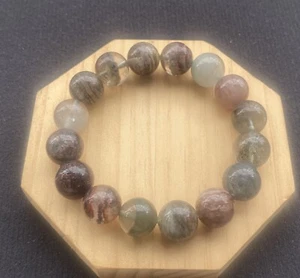 Natural Green Phantom Quartz Crystal Round Beads Bracelet 13.6mm - Picture 1 of 6
