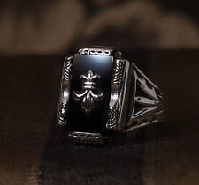 Silver Onyx Fleur-de-lis Ring Sz 7