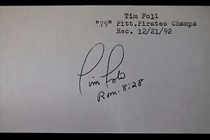 Tim Foli Pittsburgh Pirates Mets Expos Autographed Signed 3x5 Index Card 16L