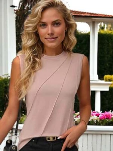 Fashion Round Neck Sleeveless T-Shirt Vest For Women - Picture 1 of 24