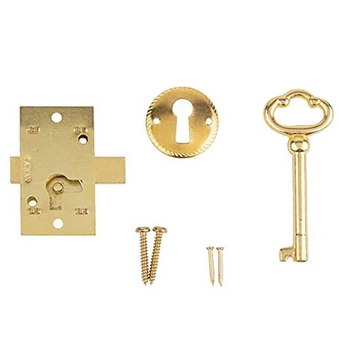 Small Brass Plated Flush Mount Lock Set for Grandfather Clock Cabinet Door Cover