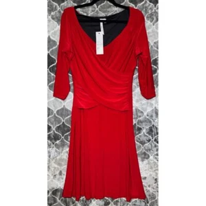 NWT NY Collection Womens M Ruched Midi Sultry Red Dress Fitted Slimming Party - Picture 1 of 5