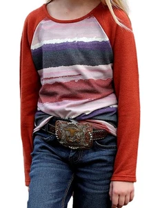 Cruel Girl Western Sweater Girls Raglan Stripe L Copper CTK3550008 - Picture 1 of 1