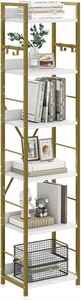 Bücherregal 6 Fächer Metall Weiß Gold 184cm Offenes Regal Wohnzimmer Büro - Bild 1 von 6