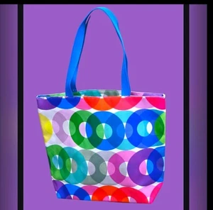 Kapitza X CLINIQUE Tote Bag BNWT 16 X 14X 3.5 9.5 Shoulder Drop Blue/Green/Pink - Picture 1 of 6