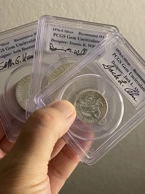 1976 S Silver Signed Bicentennial PCGS Gem Uncirculated Complete 3 Coin Set - Image 1 of 4