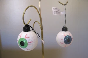 Pier 1 Imports Halloween Ornamente 2 Glasaugen mit Glitzer bedeckt Neu mit Etikett - Bild 1 von 7