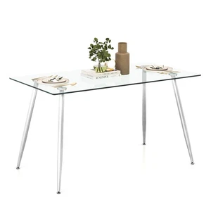 Modern Glass Dining Table Rectangular Dining Room Table W/Metal Legs For Kitchen - Picture 1 of 11