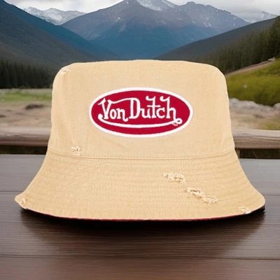 Sombrero Cubo Von Dutch Auténtico Rojo/Beige Estilo Reversible Talla Única Clásico Foto 1 de 4