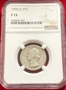 1932-S SILVER WASHINGTON QUARTER NGC F 15 - Picture 1 of 2