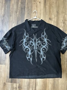 No Boundaries Tribal Shirt Mens 2XL Navy Loop Collar Button Up Y2K 90s VTG - Picture 1 of 4