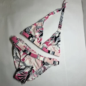 Venus Vintage Pastel Bikini Halter Top B & moderate Belted Bottoms M - Picture 1 of 10