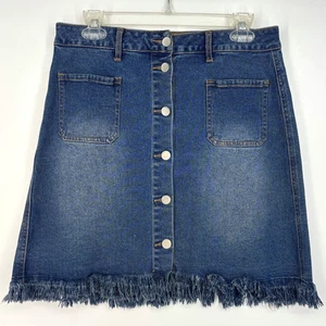 Route 66 Womens Size 10 Button Front Denim Skirt Medium Blue A-Line Frayed Hem - Picture 1 of 8