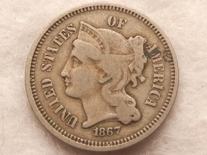 1867 nickel three cent piece coin - Picture 1 of 2