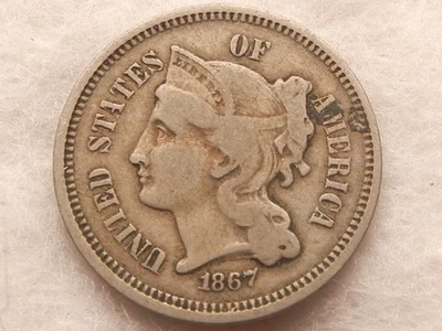 1867 nickel three cent piece coin - Image 1 of 2
