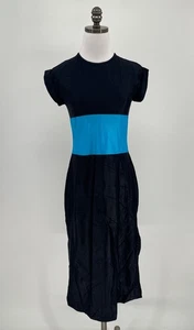 Bojeangles Damen Vintage 70er schwarz Stretch blau gestreift A-Linie Kleid Gr. 9/10 - Bild 1 von 4