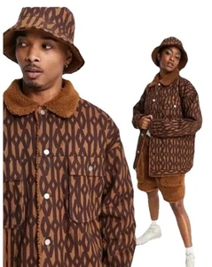 Adidas Ivy Park Coat Sherpa Monogram Brown Denim Faux Fur M-L - Picture 1 of 6
