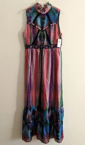 Anna Sui Printed Plaid Patchwork Silk Maxi Long Dress US 8 NWT $599 - Picture 1 of 11