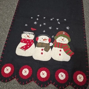 Primitive Raghu Christmas SNOWMAN Penny Rug Table Runner 14" x 36" Wool Felt New - Picture 1 of 2