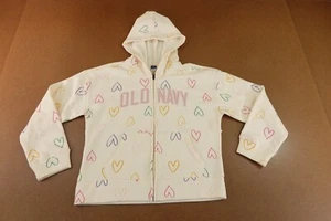 Old Navy Girls Size XL (14-16) Cream Hearts Logo-Graphic Full Zip Hoodie NWT - Picture 1 of 10