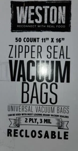 1 box of Weston 50 Count11x16 Zipper Seal vacuum bags,total 50 bags universal - Picture 1 of 2