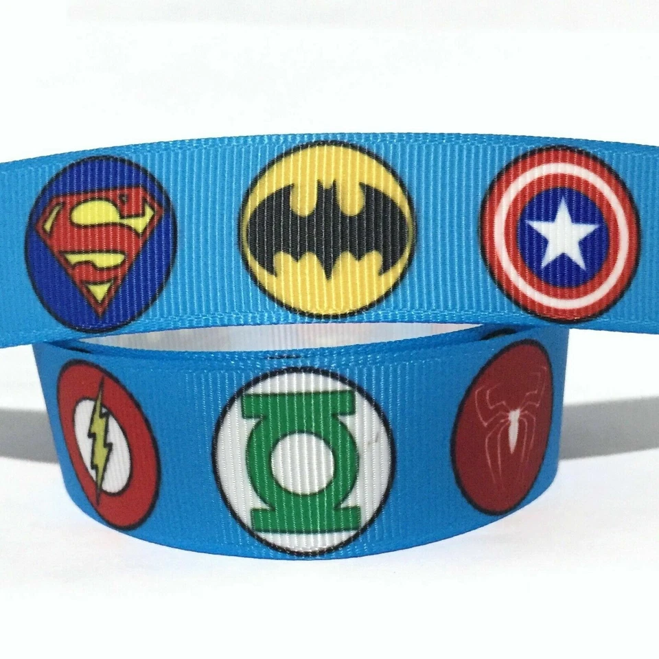 GROSGRAIN RIBBON 5/8", 7/8", 1.5", 3" Heroes Flash Batman Superman Printed - Image 1 of 1