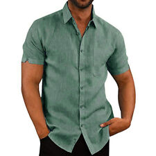 Camisas masculinas de linho manga curta verão casual solta sólida blusa blusa tops