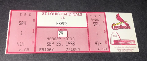 St. Louis Cardinals Expos Full Ticket 9/25/98 Mark McGwire 66th HR September 25 Cover