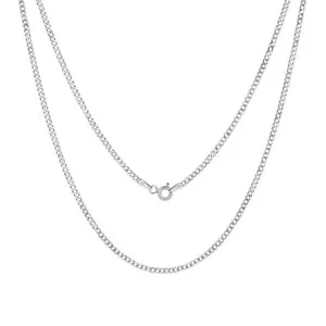 14K White Gold 2mm Women Solid Curb Cuban Chain Link Italian Necklace 16" - Picture 1 of 10