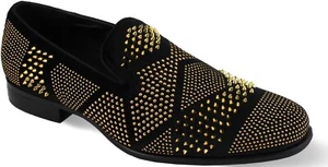 Mocasines sin cordones de terciopelo negro/dorado After Midnight para hombre con clavos #Ozzy - Imagen 1 de 1