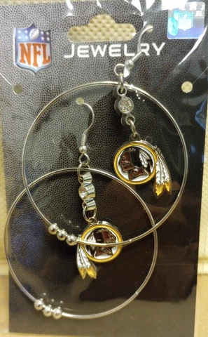 Redskins Big Hoop Beaded Dangle  Earring's with Logo  - NFL Licensed Jewelry Cover