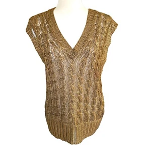 OSCAR DE LA RENTA 100% Silk Vest Sz L Brown Metallic Knitted Made In Italy - Picture 1 of 8