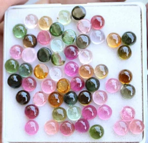 Natural Multi Tourmaline Round Cabochon Loose Gemstone Lot 5 MM 38.20 CT - Picture 1 of 3