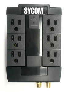 SYCOM Surge Protector, SYC-6TC, 6 AC Outlets,Telephone/Fax & Coax, 1ea - Picture 1 of 4