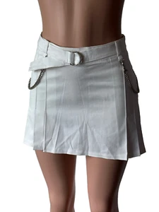 Bebe DRIVER Women (S) Pintuck Pleat White w/Silver Chain Mini Skirt Flirty Sexy! - Picture 1 of 10