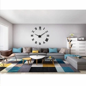 DIY 3D Wall Clock Roman Numerals Large Mirror Surface Luxury Big Art Clock - Bla - Picture 1 of 8