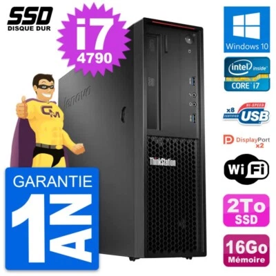 PC Lenovo ThinkStation P300 SFF Intel i7-4790 RAM 16Go SSD 2To Windows 10 Wifi - Photo 1/4