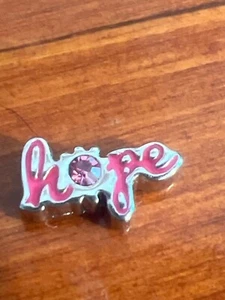Origami Owl Charm Silver Tone Hope Pink Enamel Rhinestone Breast Cancer - Picture 1 of 2