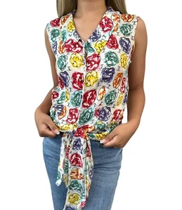 CHANEL Vintage 98S CC Mark Camellia Sleeveless Top #38 Multicolor Silk Rank AB - Picture 1 of 11